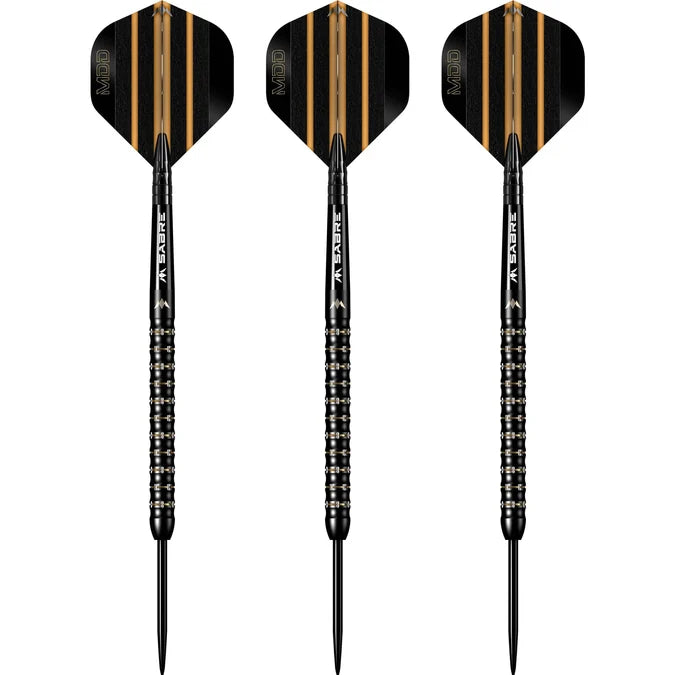 Three Mission Mike De Decker 95% Tungsten Black & Gold PVD Steel Tip Darts.