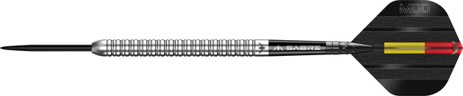 Single Mission Mike De Decker 95% Tungsten Steel Tip Dart in 26g, shown horizontally with a silver finish.