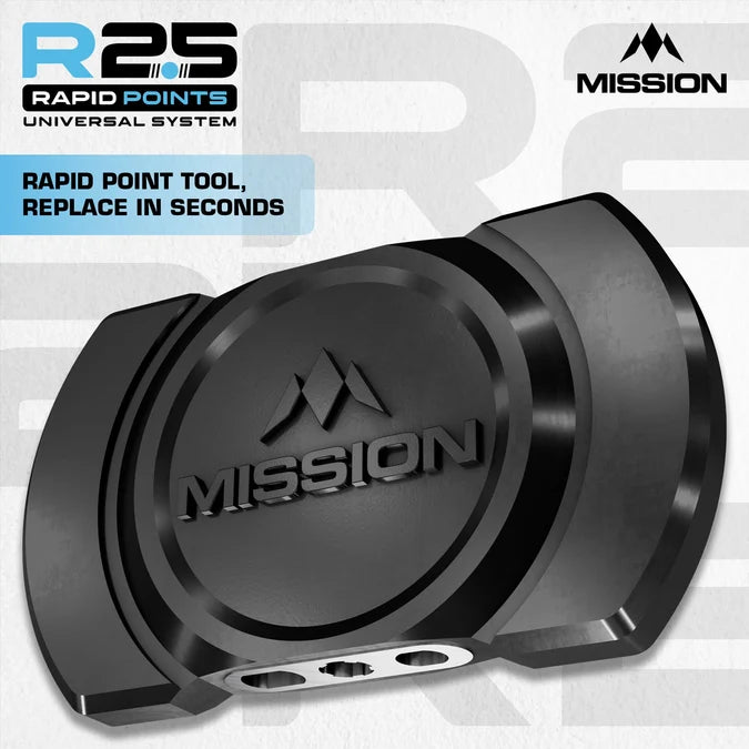Mission R2.5 Rapid Dart Points Tool in black, designed to replace compatible dart points quickly and easily.