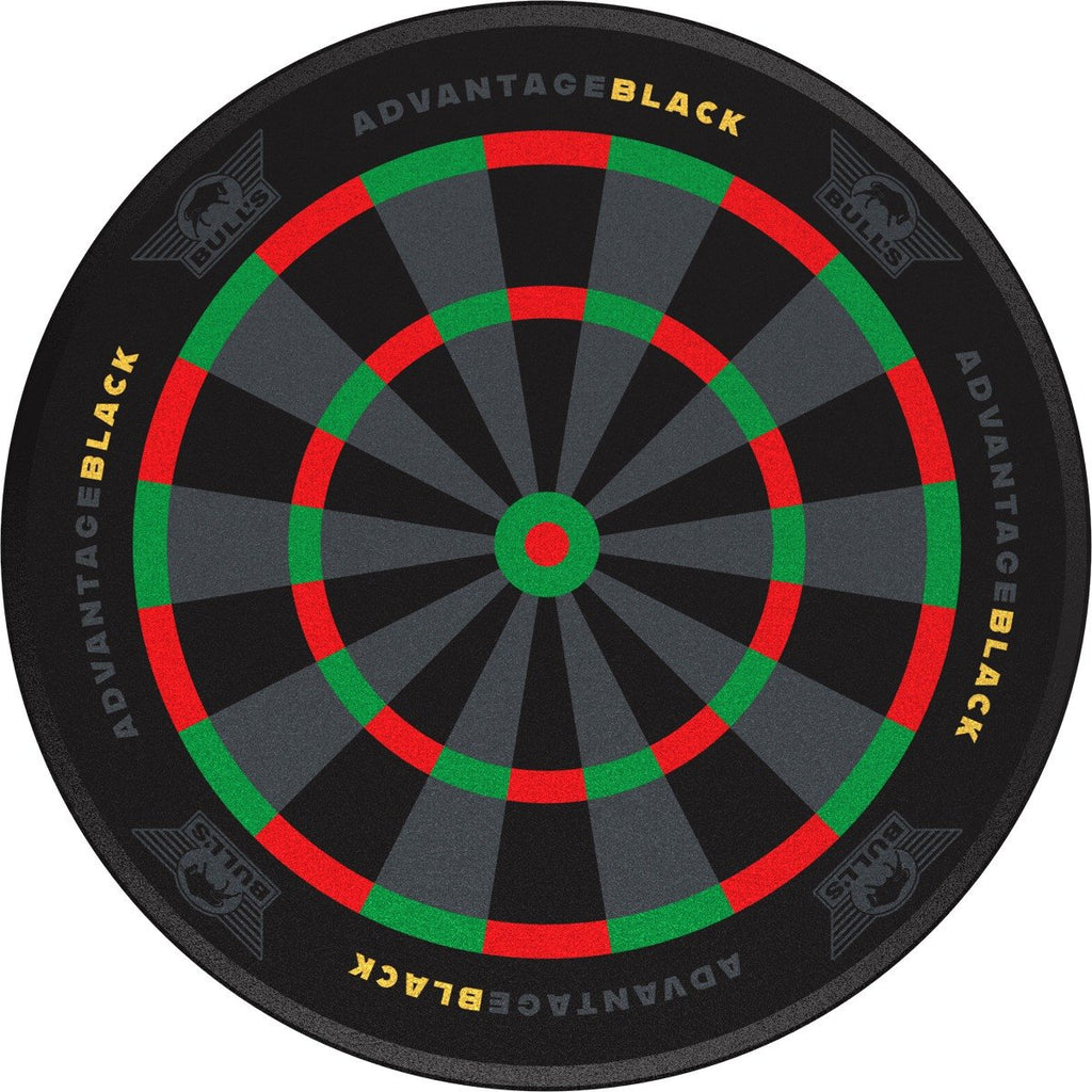 Dartboard with red and green scoring rings on a black background