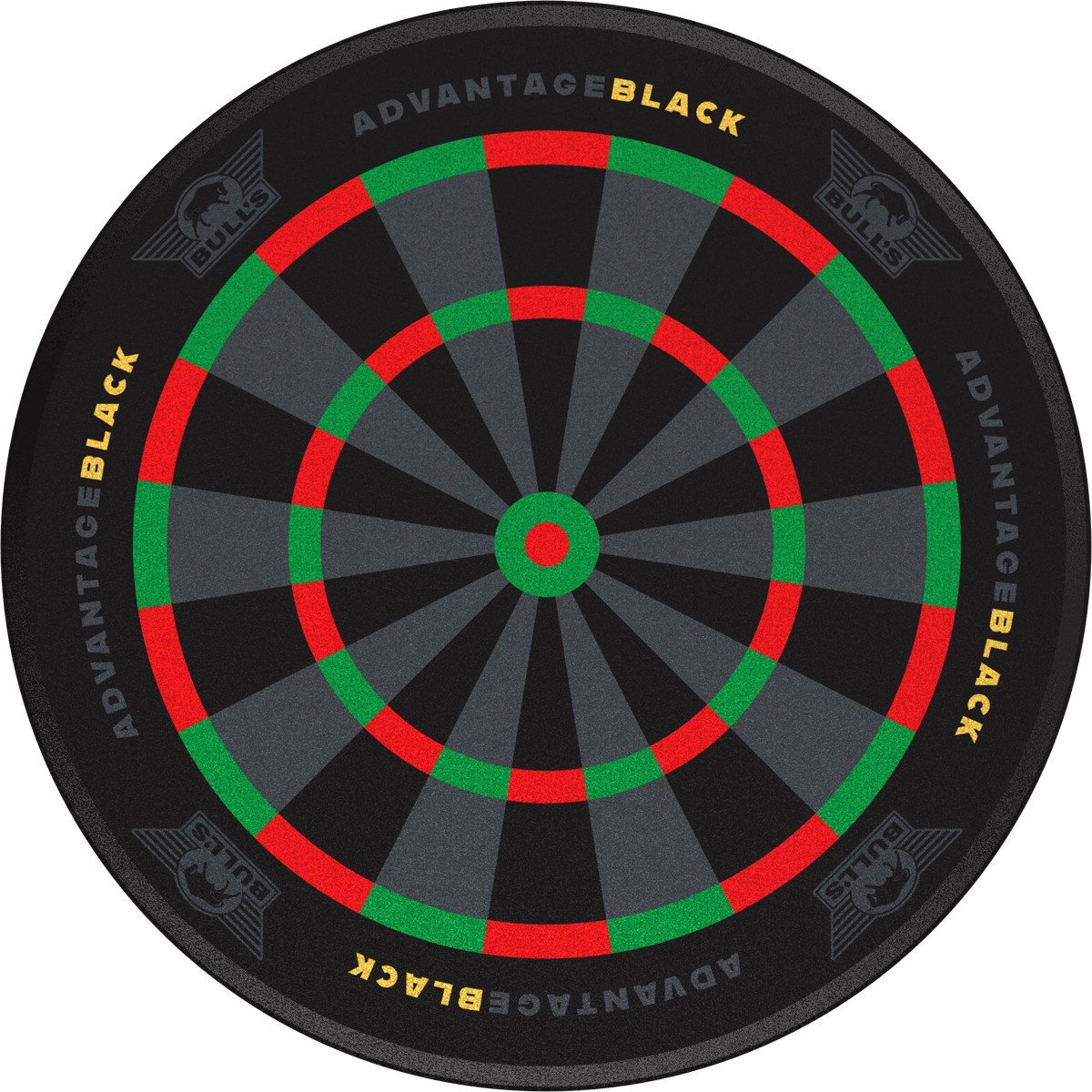 Dartboard with red and green scoring rings on a black background
