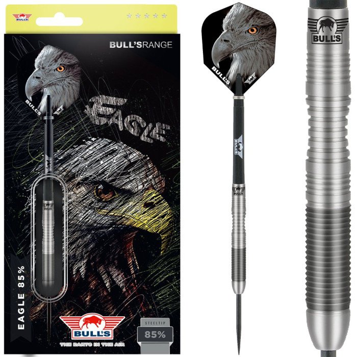 Bull’s Eagle 2 85% Tungsten Steel Tip Darts shown with the front of the box