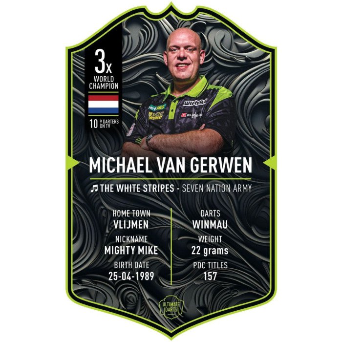 Front of Michael van Gerwen Mighty Mike Ultimate Player Card darts collectible