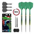 Mission Devon Petersen R2.5 95% Tungsten 24g steel tip darts shown with retail packaging and full set contents.