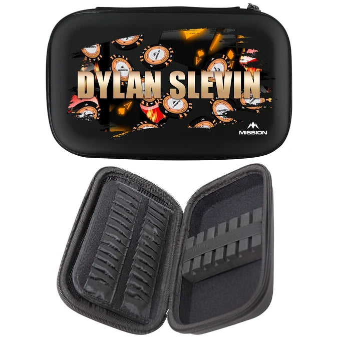 Mission Dylan Slevin EVA Dart Case showing front design and inside storage compartments