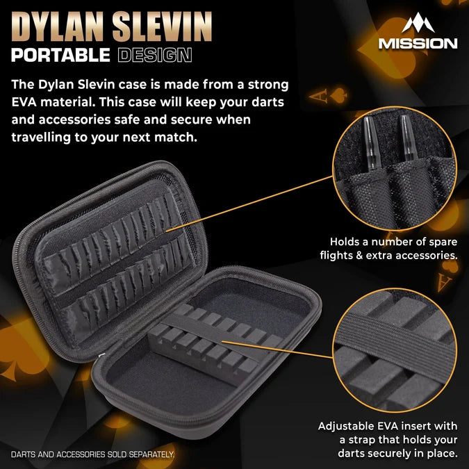 Inside Mission Dylan Slevin EVA Dart Case showing storage for two sets of darts and accessories
