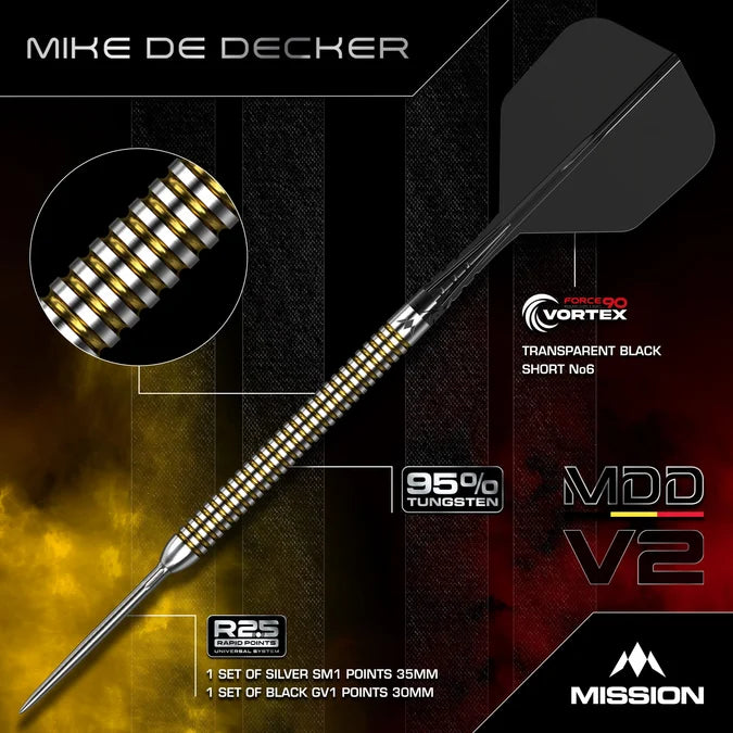 Mission Mike De Decker V2 95% Tungsten dart with Rapid R2.5 screw-in points