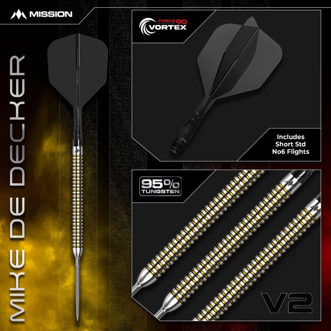 Mission Mike De Decker V2 95% Tungsten dart with signature Vortex flight