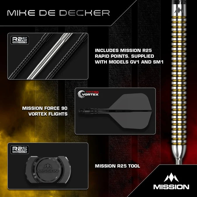 Mission Mike De Decker V2 darts with Rapid R2.5 points and Vortex flights