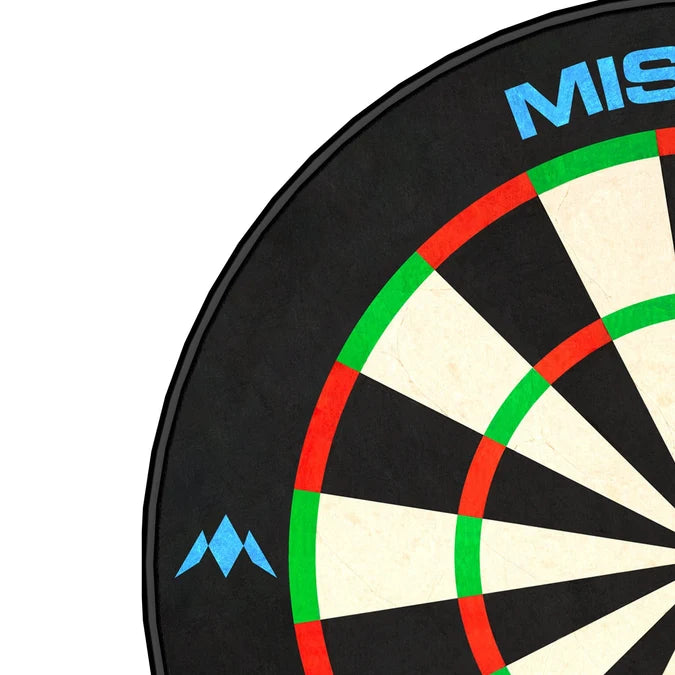 Close-up of the Mission Samurai Infinity mini dartboard dart holder, highlighting the sisal bristle construction and miniature dartboard design.