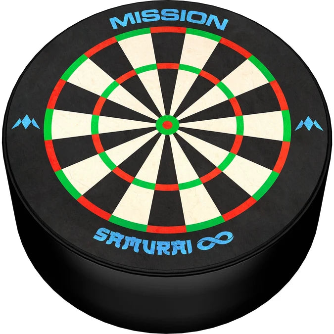 Front view of the Mission Samurai Infinity mini sisal dartboard dart holder, designed for storing steel-tip darts when not in use.