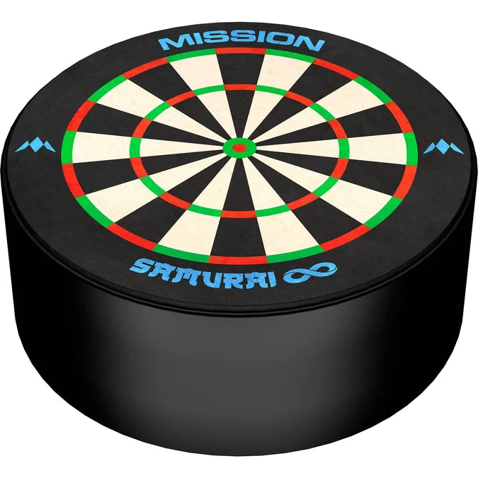 Side view of the Mission Samurai Infinity mini sisal dartboard dart holder, showing its compact 34mm depth and bristle construction.