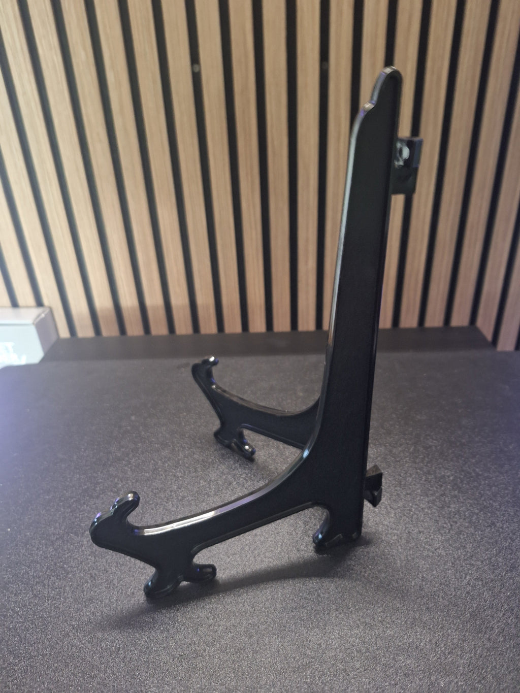 Black plastic display stand side view 30cm sturdy darts card holder