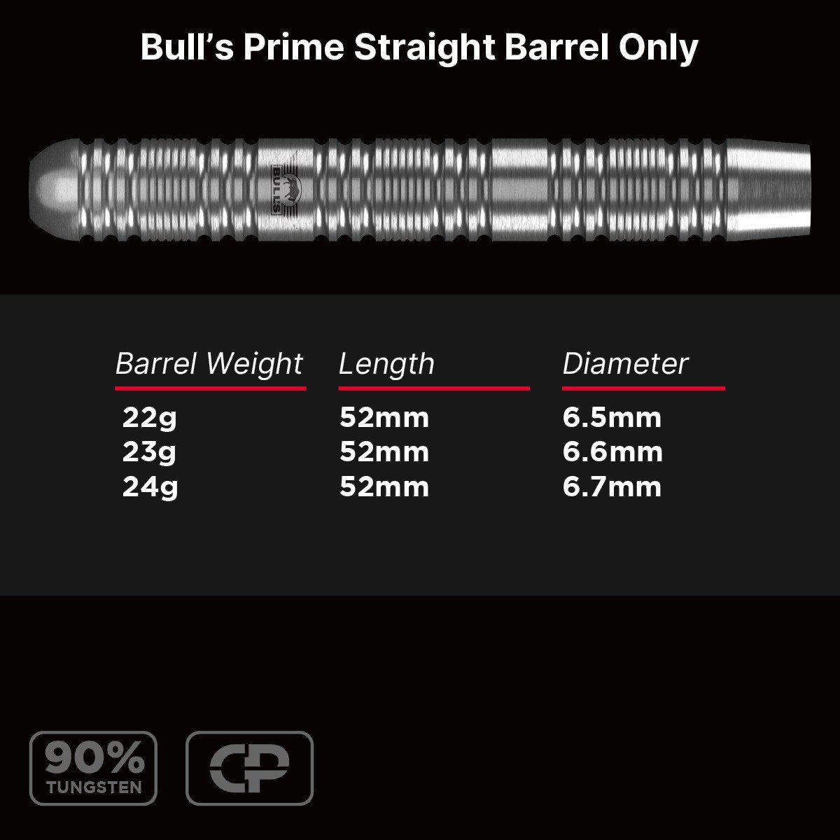 Bull’s Prime 90% Straight Steeltip – Precision Machined Dart Range