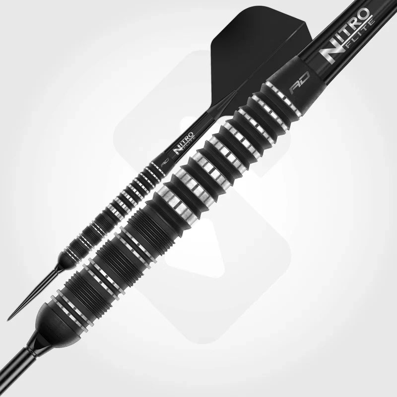 Close-up of Red Dragon Sable Parallel 90% tungsten dart barrel showing multi-zone grip