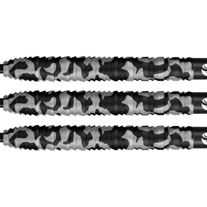 Close-up of Shot Camo Polar 90% Tungsten barrels showing aggressive shark-style grip