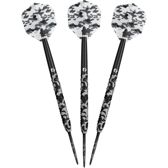 Set of three Shot Camo Polar 90% Tungsten darts with camouflage flights