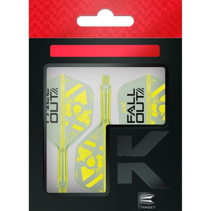 Target Luke Littler Fallout K-Flex No.6 integrated flights and shafts in original retail packaging, featuring the neon yellow Nuke design.