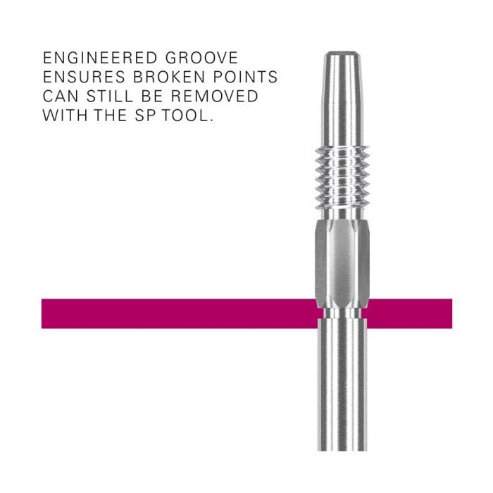 Target Swiss Smooth Dart Point showing the engineered groove that allows broken points to be removed using the Swiss Point Tool.